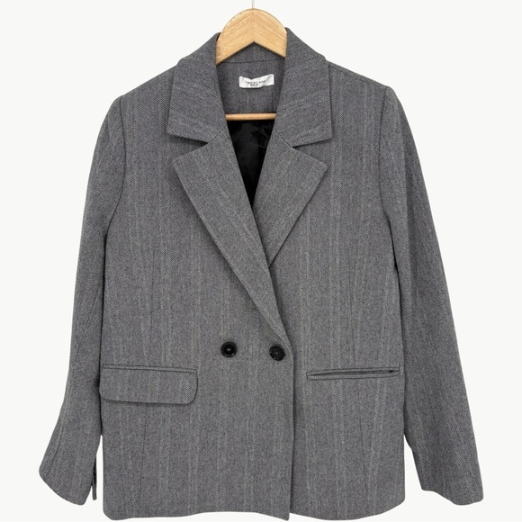 Anine Bing Becky Herringbone Cotton Oversized Blazer | Sz Medium | Grey & Black - Picture 2 of 14